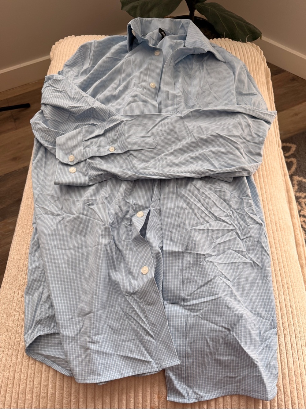 Express Extra Slim Performance Light Blue Micro-Check Button-Up Jacket - Picture 2 of 4